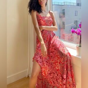 Free People Forever Yours Floral Smocked Slip Dress Ruffle Hem Side Slit Boho